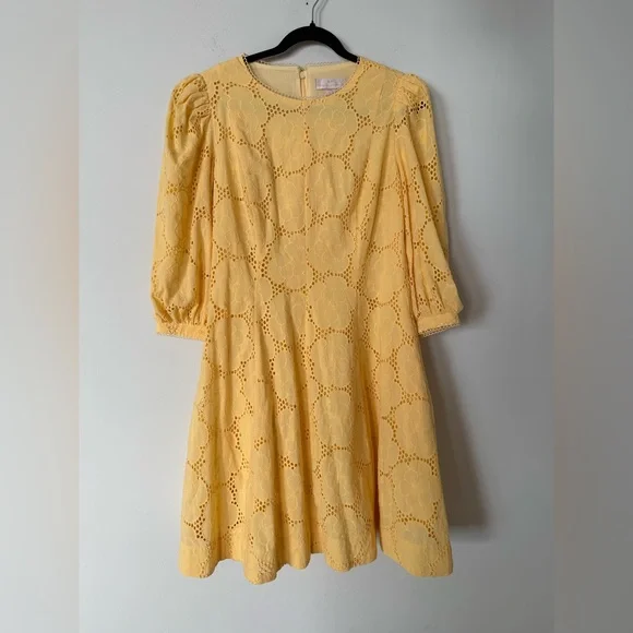 Rachel Parcell Buttercup Puff Sleeve Eyelet Fit & Flare Dress 100% Cotton - Picture 10 of 14